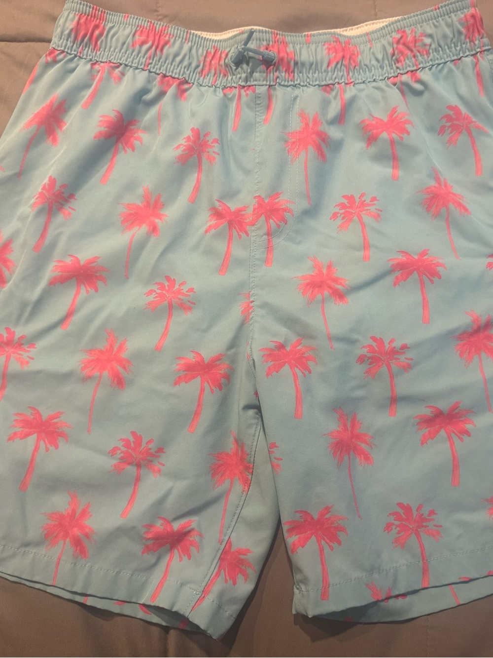 Abercrombie & Fitch Kids | Light Blue Swim Trunks with Pink Palm Trees